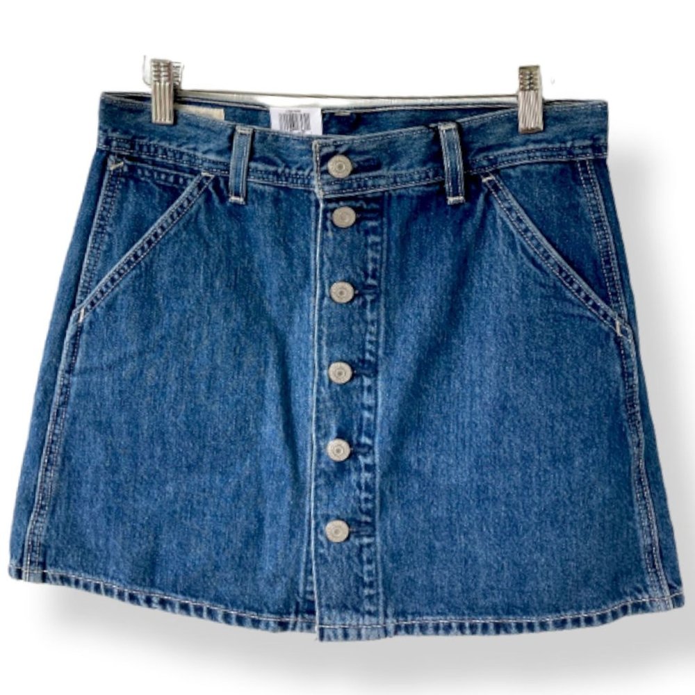 Levis Women's Premium Button Front Denim Utility Skirt Big "E" NWT $80